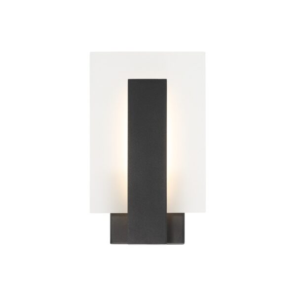 Modern wall sconce featuring a sleek black metal design with a white shade, providing warm ambient lighting for contemporary interiors.