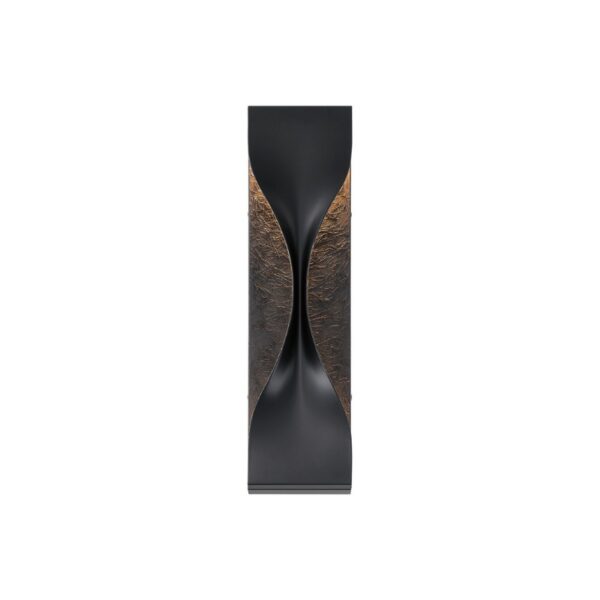 Modern decorative wall sculpture featuring a sleek black finish and textured bronze accents, designed to create a striking visual focal point.