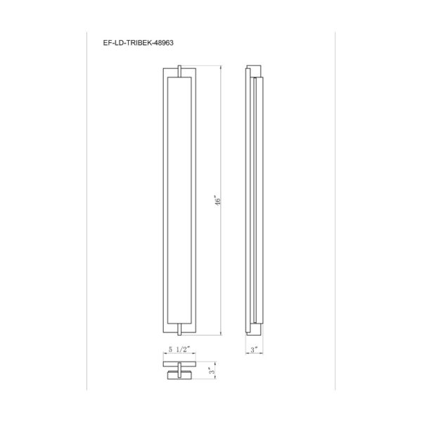 Line drawing of a rectangular furniture handle, measuring 16 inches in length, 5.5 inches in width, and 0.3 inches in thickness, showcasing front and side views.