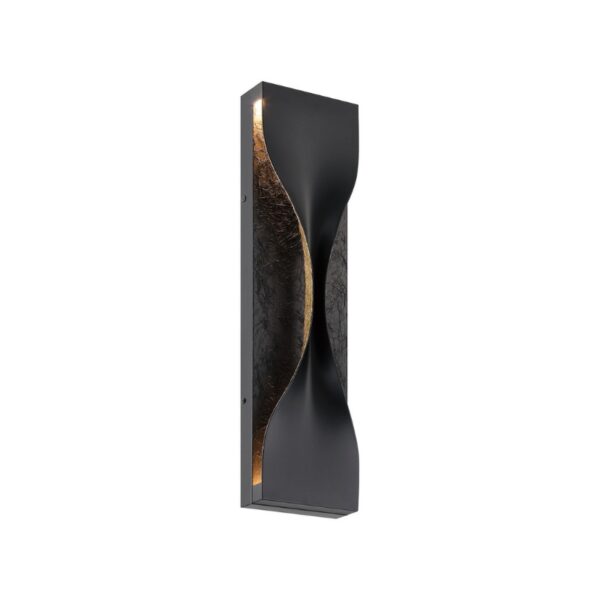 Modern wall sconce with an elegant hourglass design, featuring a black finish and warm gold accents, ideal for contemporary interior decor.