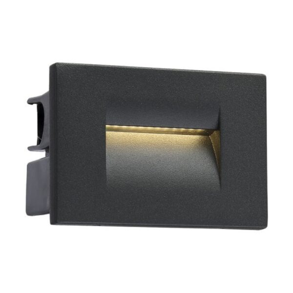 Recessed LED wall light fixture in black finish, designed for modern indoor or outdoor lighting applications.