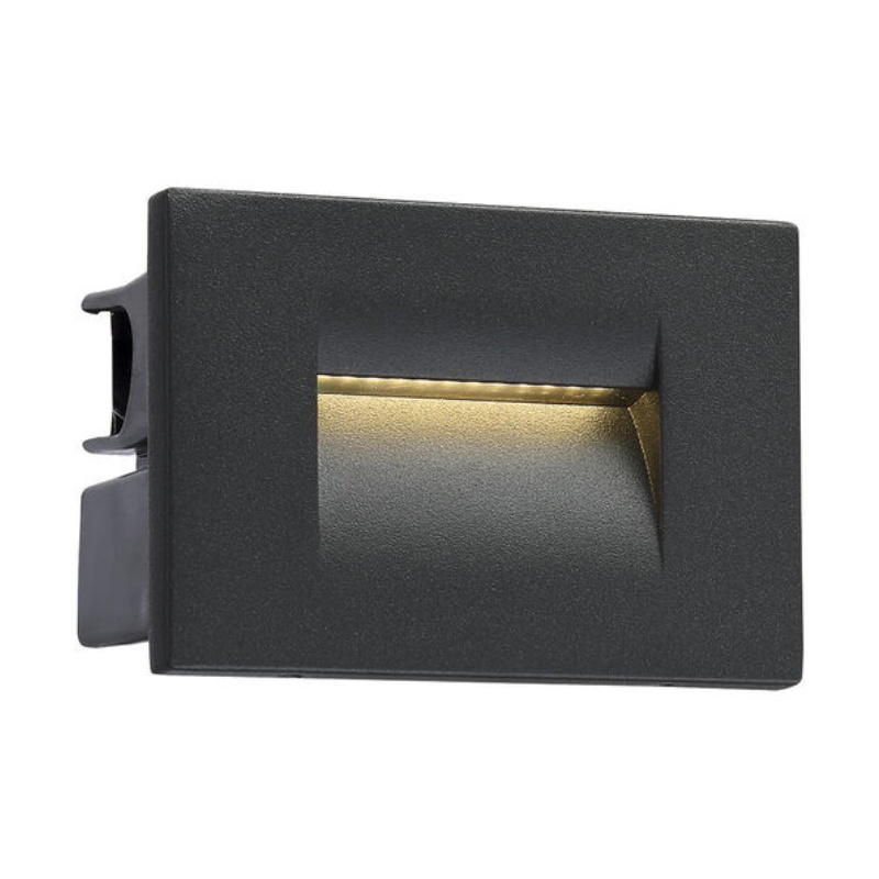 Recessed LED wall light fixture in black finish, designed for modern indoor or outdoor lighting applications.