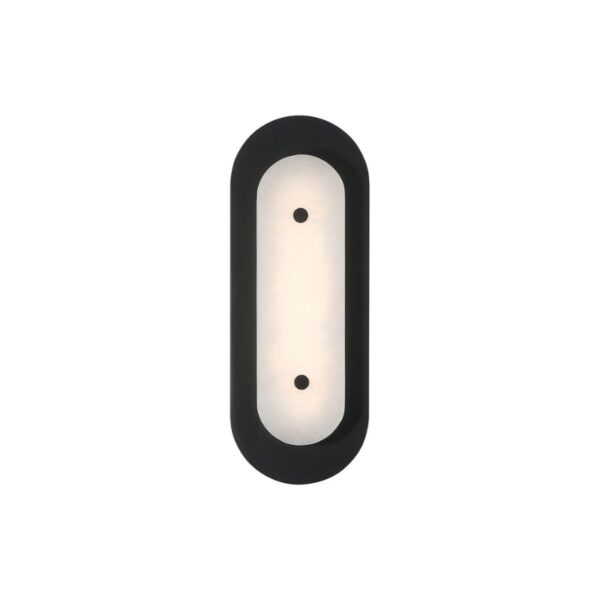 Modern black wall light fixture with an oval shape and a frosted glass panel, suitable for indoor lighting decor.