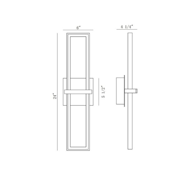 Detailed technical drawing of a door handle, measuring 24 inches in height and 6 inches in width, featuring a minimalist design with labeled measurements on each side.