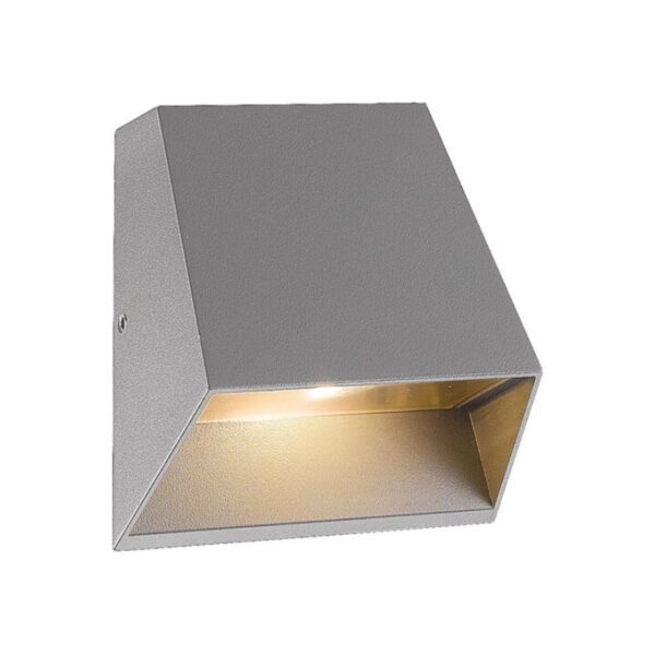 Modern gray wall light fixture with a gold interior, designed for stylish indoor or outdoor illumination.