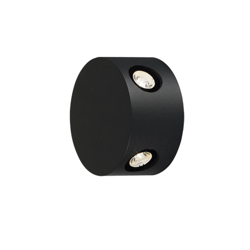 70625cb3-a51a-4f4a-bb8f-66ff8a12d7c1.jpg Black cylindrical wall light fixture with dual LED bulbs, ideal for modern home lighting.