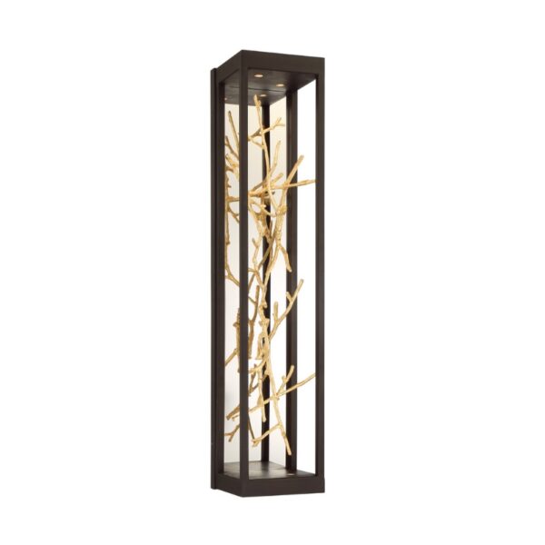 Contemporary floor lamp featuring a glass enclosure with gold branch accents, ideal for modern interior decor.