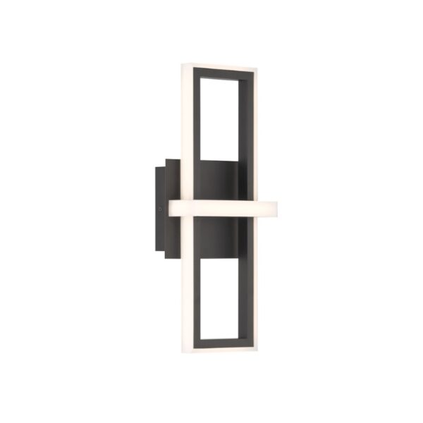 Modern wall sconce with a geometric design, featuring a black finish and integrated LED lighting.