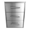 Stainless steel three-drawer storage cabinet with sleek handles, ideal for modern interiors.