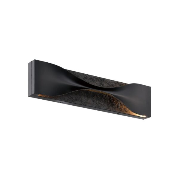 Sleek black wall light fixture with a curved design and textured finish, ideal for modern interior decor.