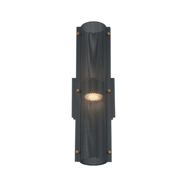 Modern wall sconce with perforated metal design and warm LED light. Ideal for contemporary interior lighting.