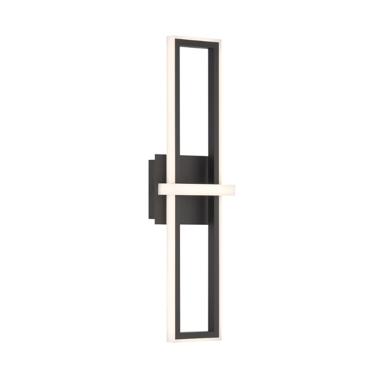 Modern rectangular wall sconce featuring a black base and integrated LED lighting, perfect for contemporary interior decor.