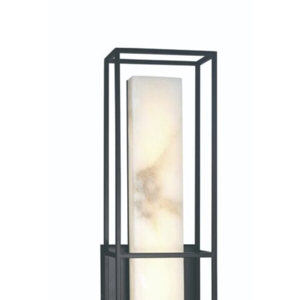 Modern floor lamp featuring a sleek black metal frame with a textured, semi-transparent white column. Ideal for adding ambient lighting to contemporary interiors.