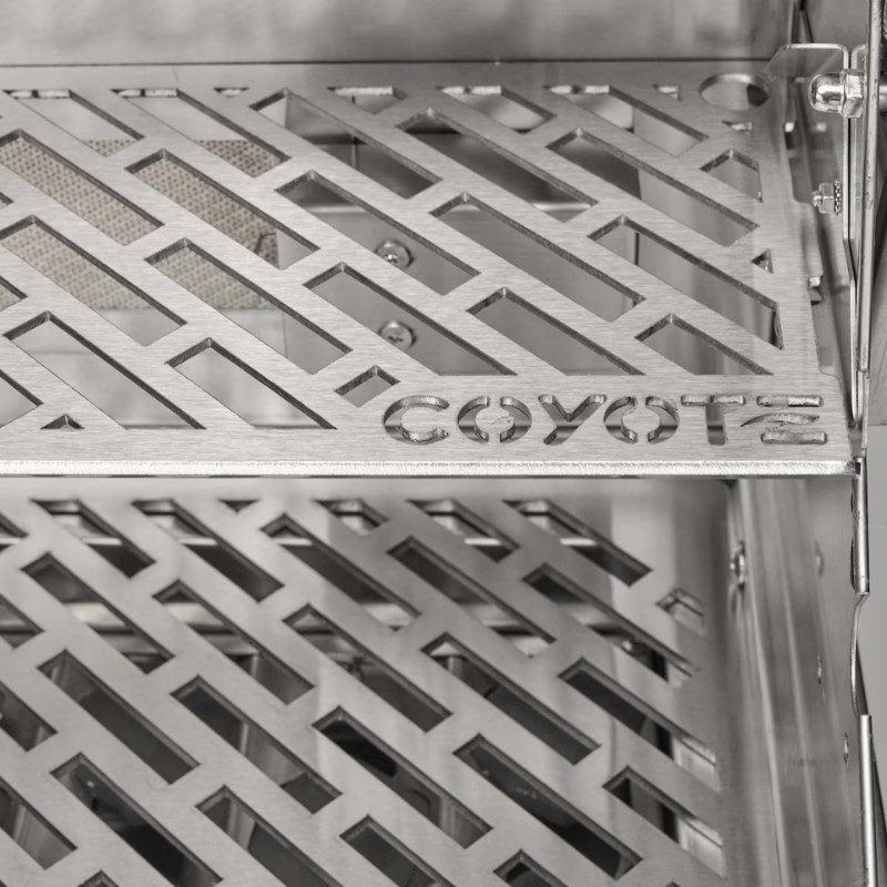 Stainless steel Coyote grill shelf with a diamond pattern design, showcasing durability and functionality.