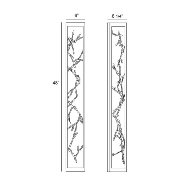 Vertical wall panel design featuring intertwined branches, measuring 6 inches wide by 48 inches tall. Ideal for home decor or artistic installations.
