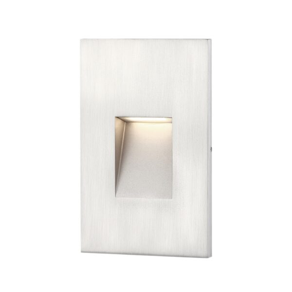 Sleek stainless steel wall light fixture with a recessed square design and soft illumination. Ideal for modern interior and exterior lighting.