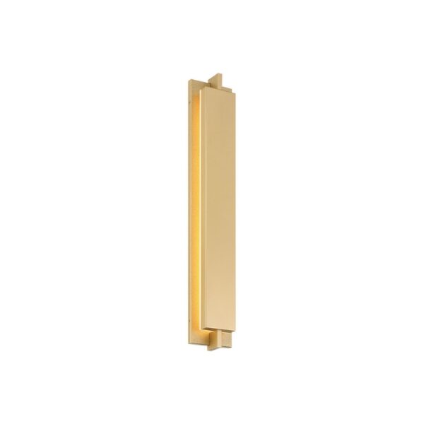 Sleek gold wall light fixture with a modern design, ideal for contemporary interiors and decorative lighting.