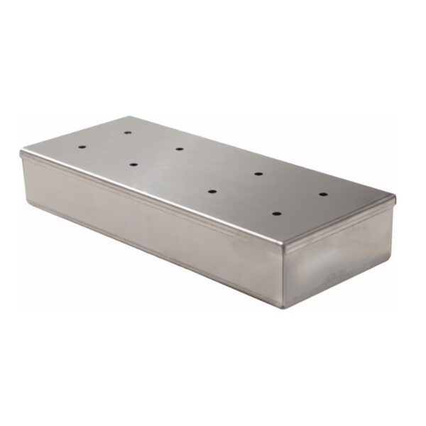 Stainless steel rectangular container with ventilation holes, ideal for food storage and cooking.