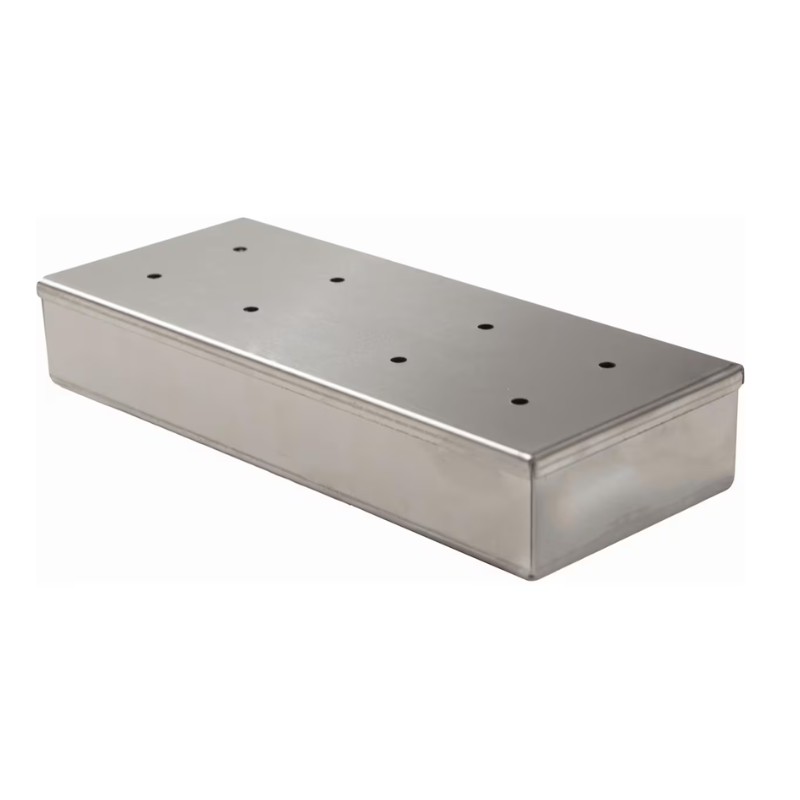 Stainless steel rectangular container with ventilation holes, ideal for food storage and cooking.