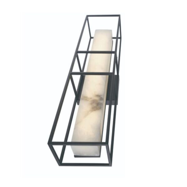 Modern wall-mounted light fixture featuring a rectangular opal glass shade encased in a sleek black metal frame. Perfect for contemporary decor.