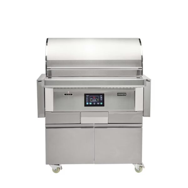 Stainless steel outdoor grill with digital control panel and storage drawers, designed for efficient cooking and easy maintenance.