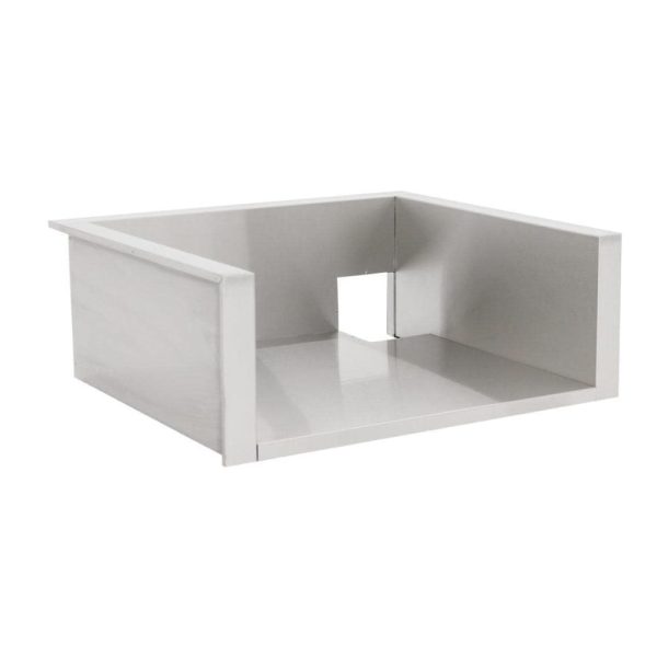 Metal storage box with an open front and a minimalist design, suitable for organizing various items.