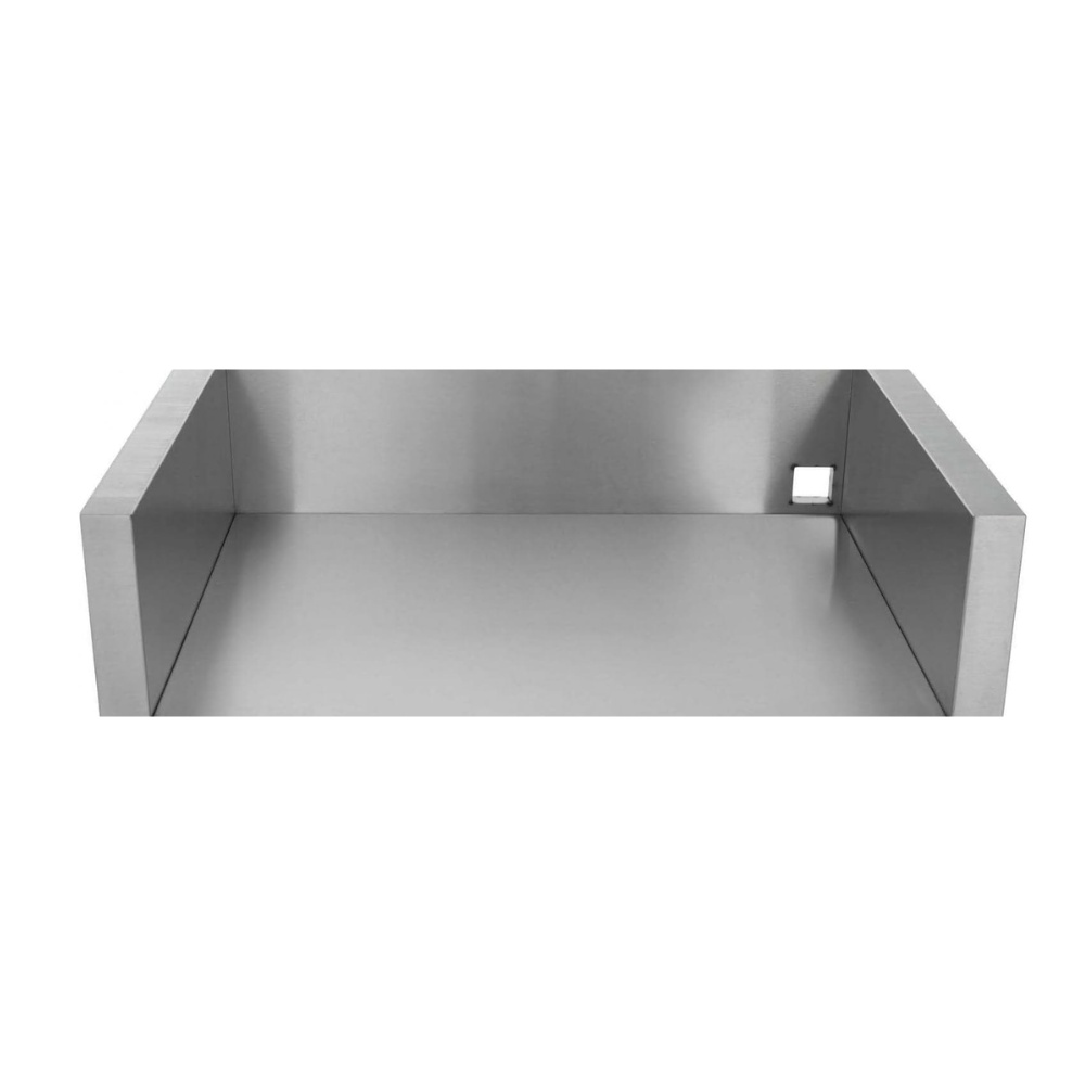 271d336a-0418-4fc4-9dcb-fe8a41890c20.jpg Stainless steel kitchen sink with a minimalist design and a square cutout for plumbing installation.