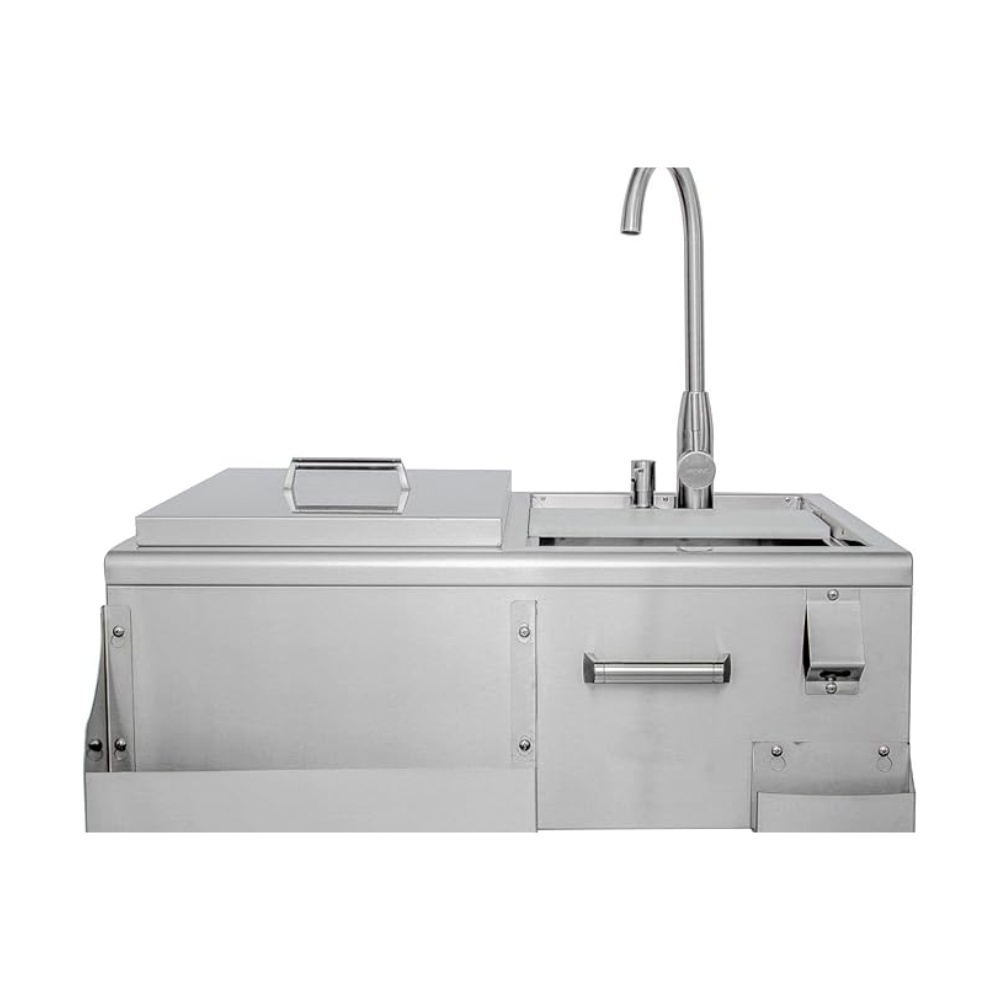 2c954b29-909a-4c04-863e-aaaacfc4a319.jpg Stainless steel outdoor kitchen sink with faucet and storage compartment, designed for durability and easy cleaning.