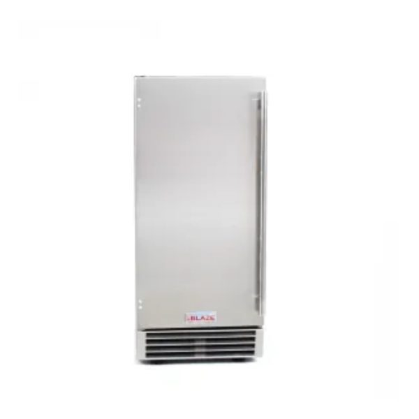 Stainless steel outdoor refrigerator with a sleek design and a single door, ideal for patio or outdoor kitchen use.