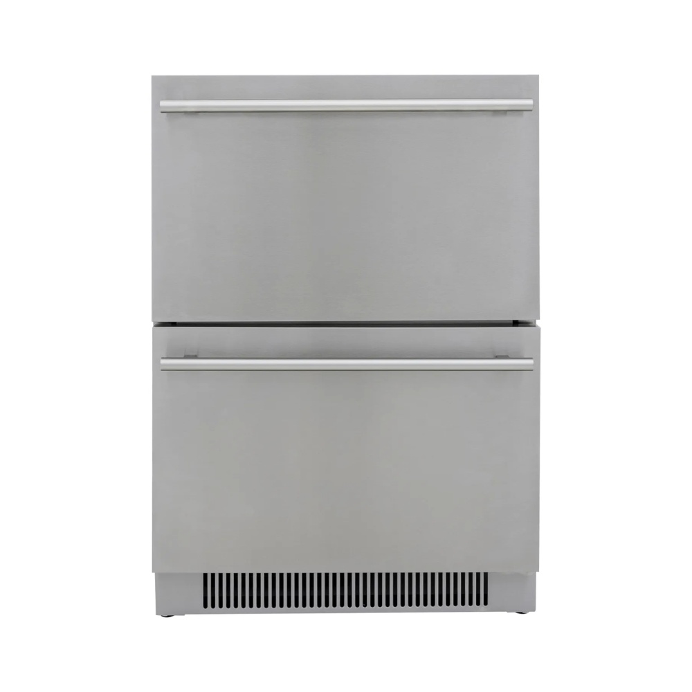 95ef232c-883e-4650-a148-925ac9ea84ea.jpg Stainless steel refrigerator with two bottom drawers and sleek handles, designed for modern kitchens.