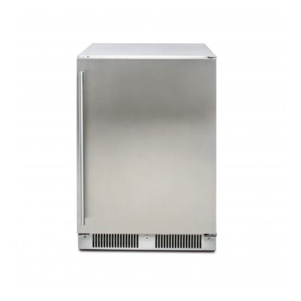 ee7f0421-8f87-4267-b02a-e64c57eaf7c2.jpg Stainless steel upright refrigerator with a sleek design and a single door, ideal for kitchens or outdoor spaces.