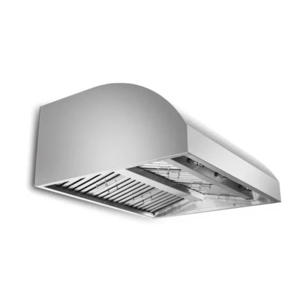 Stainless steel kitchen range hood with a sleek design and adjustable filters for efficient ventilation.