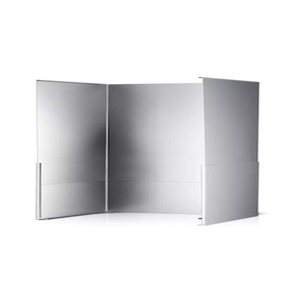 Three-panel reflective screen for photography or room division, featuring a sleek silver design.