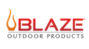 Blaze Outdoor Products logo featuring stylized flame and bold lettering in red and gray.