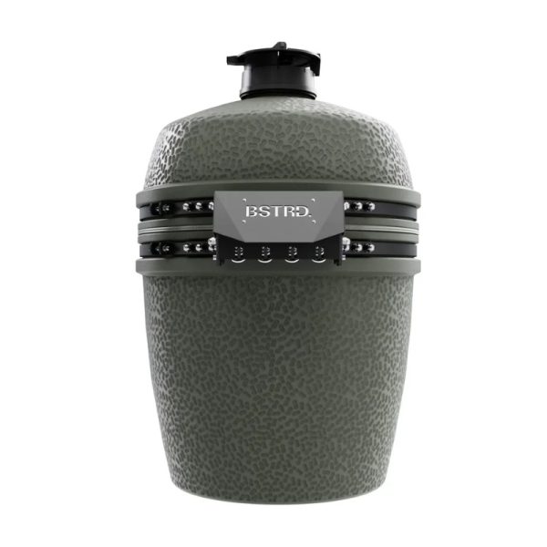 Green insulated water bottle with a textured finish and a secure locking mechanism, featuring the brand name "BSTRD" prominently displayed.