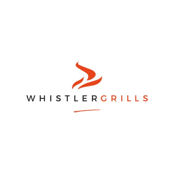 Logo of Whistler Grills featuring stylized flames and bold text, emphasizing quality grilling products.