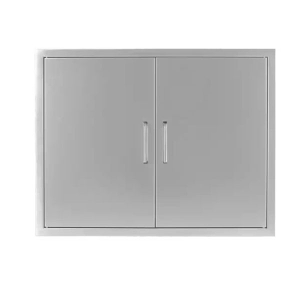 Gray double cabinet with sleek handles, designed for storage and organization in modern interiors.
