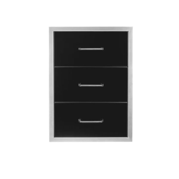 Modern black three-drawer chest with sleek silver handles, ideal for storage and organization in contemporary interiors.