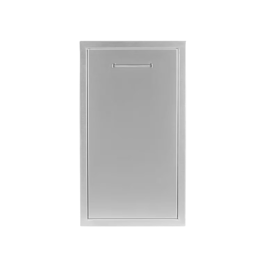Stainless steel outdoor kitchen cabinet with a sleek design and a horizontal handle.