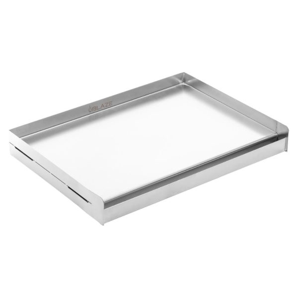 Stainless steel grilling tray with raised edges, designed for outdoor cooking and barbecue use.