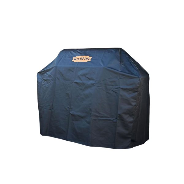 Durable outdoor grill cover in dark blue, featuring the "WILDFIRE" logo, designed to protect grills from weather elements.