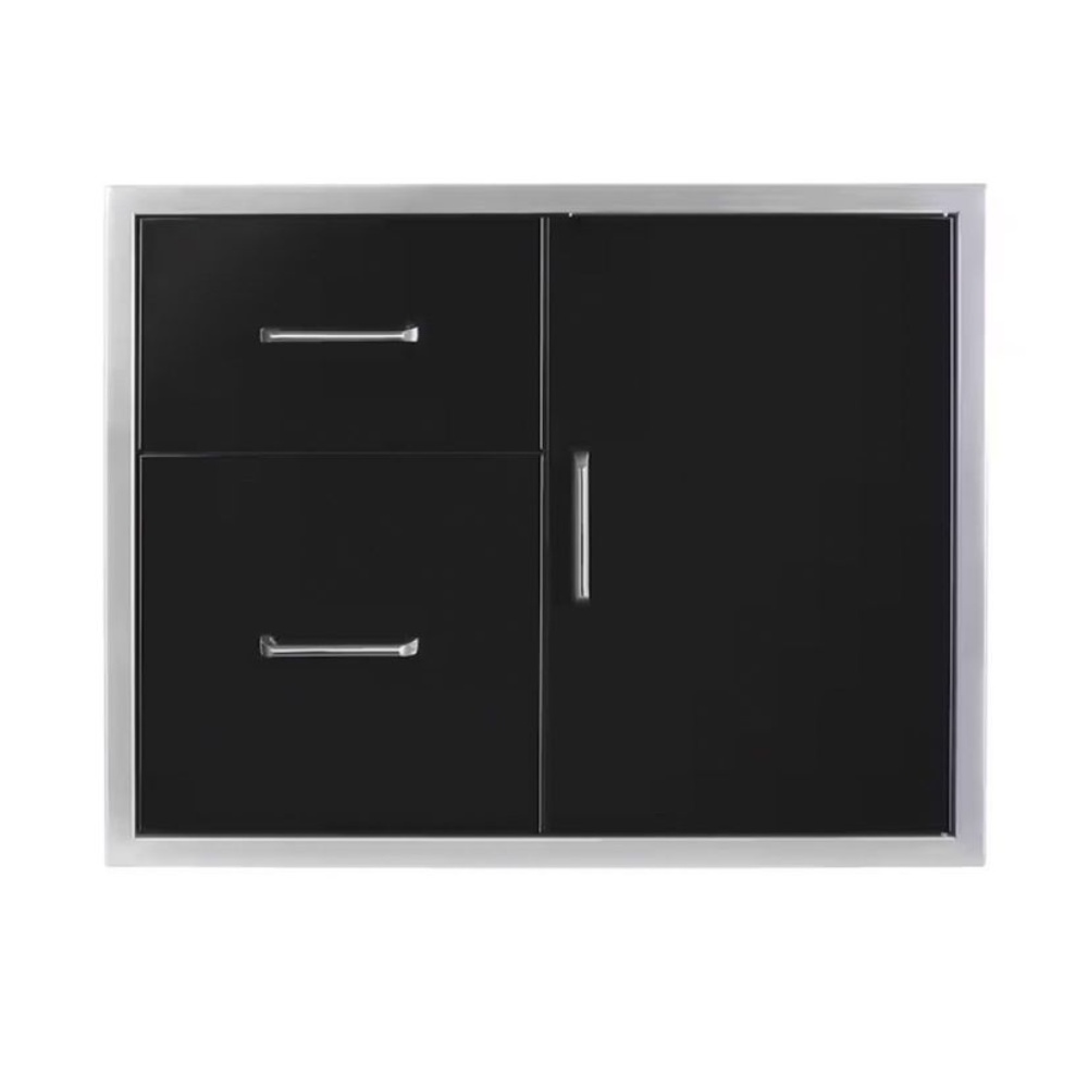 bfb4da6e-7ee8-487d-9f8a-f6d8a1a12b0e.jpg Modern black storage cabinet with two drawers and a sliding door, framed in sleek silver accents. Ideal for organizing and enhancing contemporary spaces.