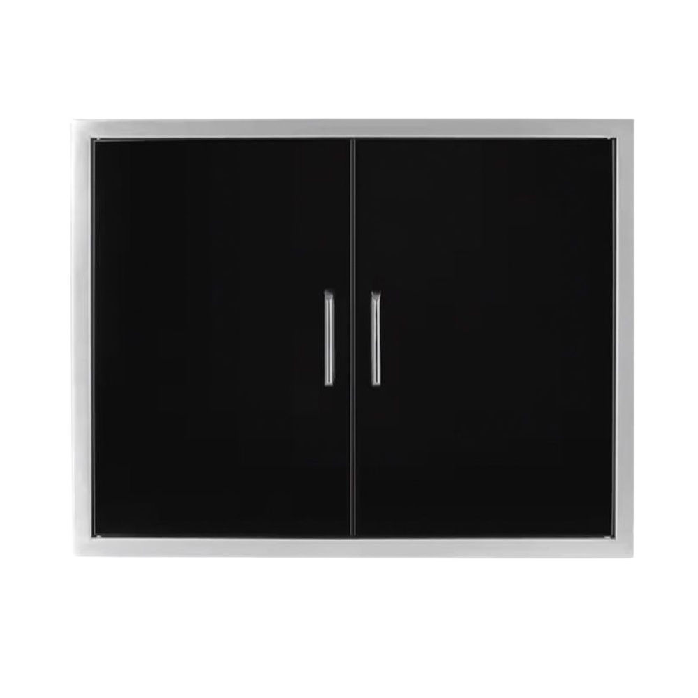 d5bf842d-0bf8-443d-ab47-0dee1e16929c.jpg Modern black glass cabinet with silver handles, featuring double doors and a sleek design, ideal for storage and display.