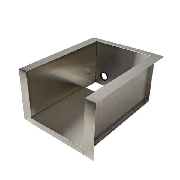 Stainless steel sink with a rectangular shape and a side hole for plumbing installation, designed for durability and modern aesthetics.