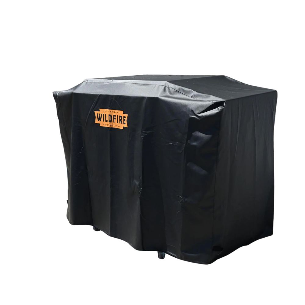 e9215d76-cc17-48d3-835b-c479babd2214.jpg Black outdoor grill cover with a "WILDFIRE" logo, designed for weather protection and durability.