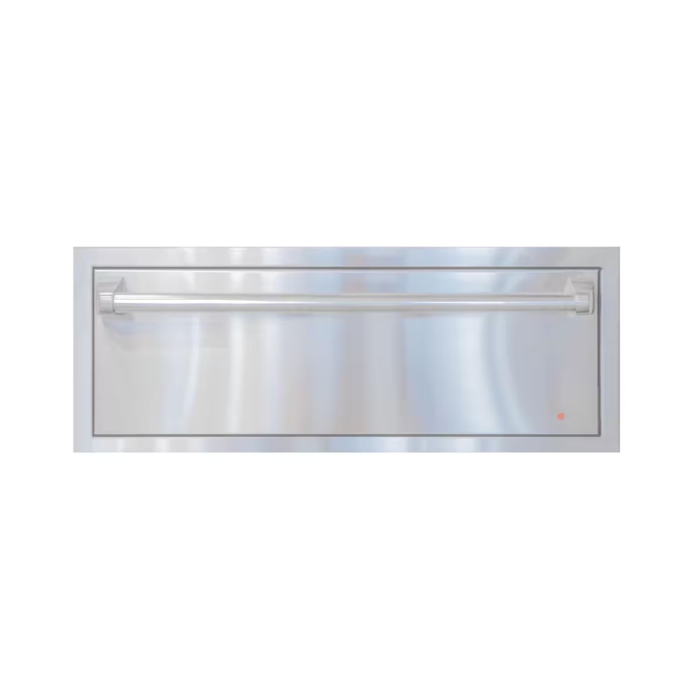 ee65ec30-4835-47f4-b5d8-8804932ad66a.jpg Stainless steel warming drawer with a sleek design and a horizontal handle, ideal for keeping food warm.